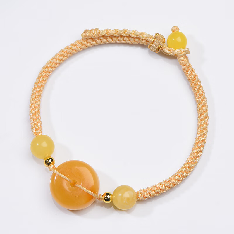 妙聚福蜜蜡平安扣手链 编绳好运莲莲编织手绳男女款儿童款 蜜蜡平安扣