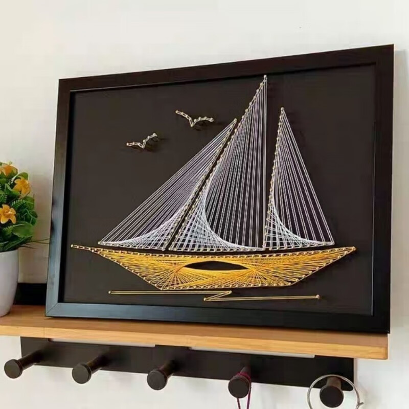 勋狸粑绕线画帆船 钉子绕线画diy材料包 手工课 节日礼物 一帆风顺