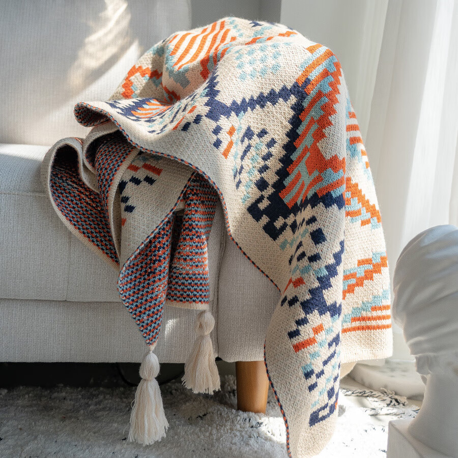 毯民族风搭毯北欧披肩空调盖毯民宿针织流苏床尾毯 乌克丽丽70*100cm