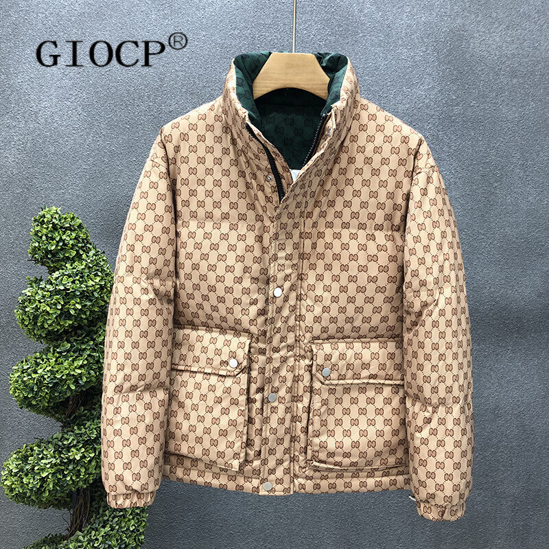 GIOCP香港潮牌轻奢高端印花羽绒服男款潮流冬季新款男士加厚冬装外套男 卡其色 M