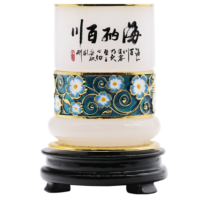 禾笙堂中式筆筒琺瑯彩琉璃擺件辦公室客廳中國風(fēng)定制禮品logo書(shū)房禮物 海納百川