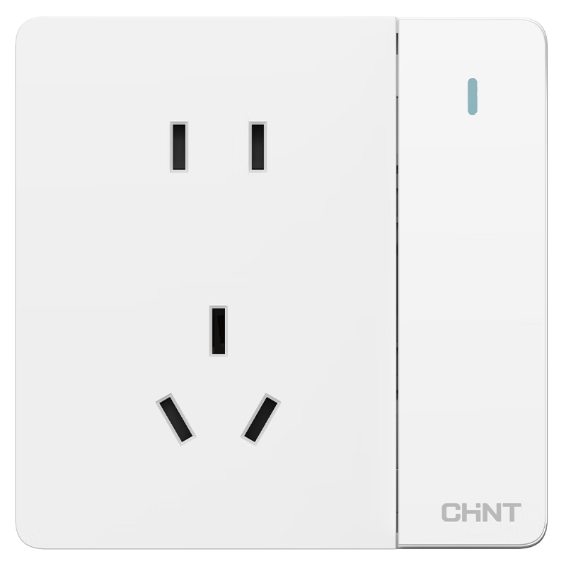 正泰（CHNT）開關(guān)插座6C奶油風(fēng) 家用86型斜五孔插座面板暗裝插座純平大板 白色 一開雙控五孔