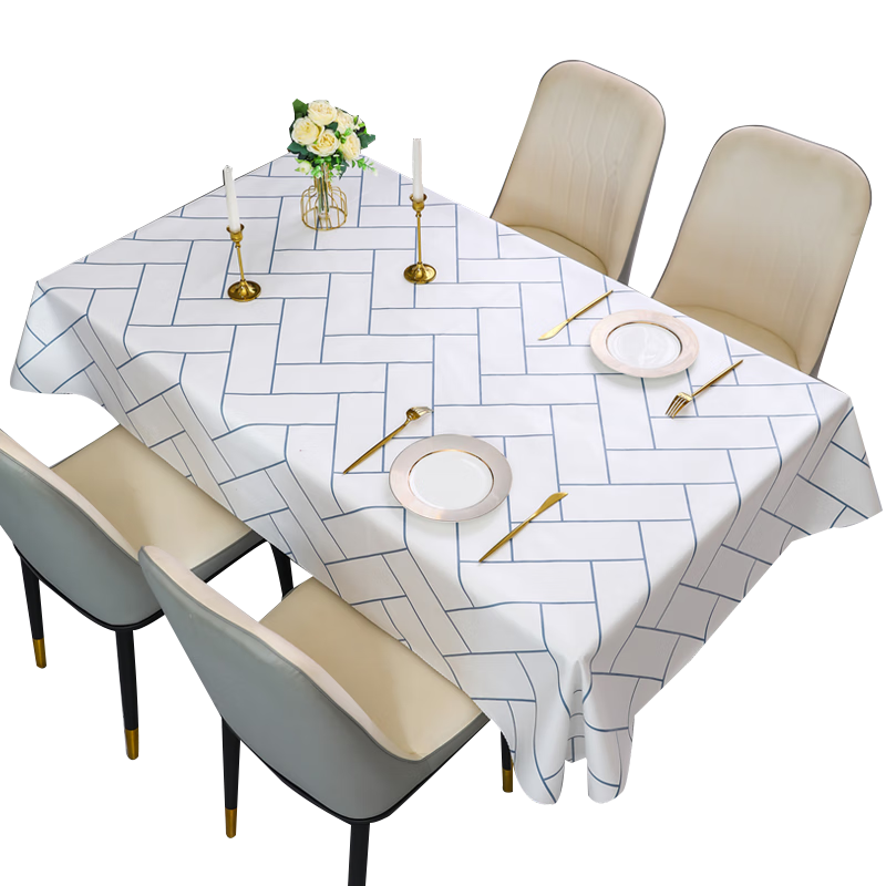 晴画 TPU格纹桌布防水防油餐桌垫长方形台布茶几垫 蓝纹130*180cm