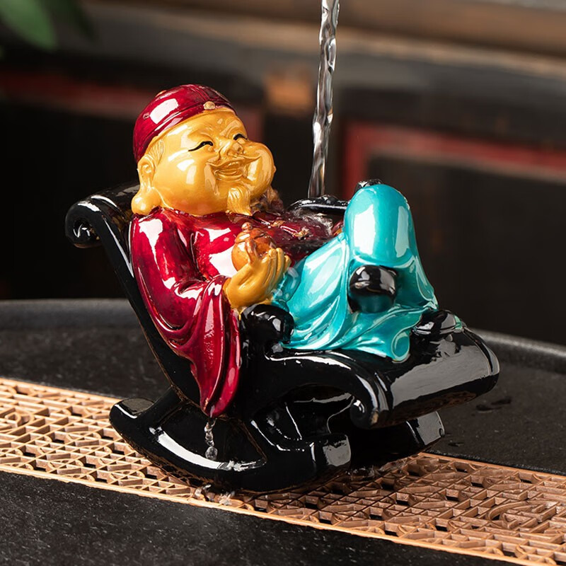 创意摇椅地主办公室茶宠茶玩桌面茶台装饰品茶具配件 地主老财蓝色