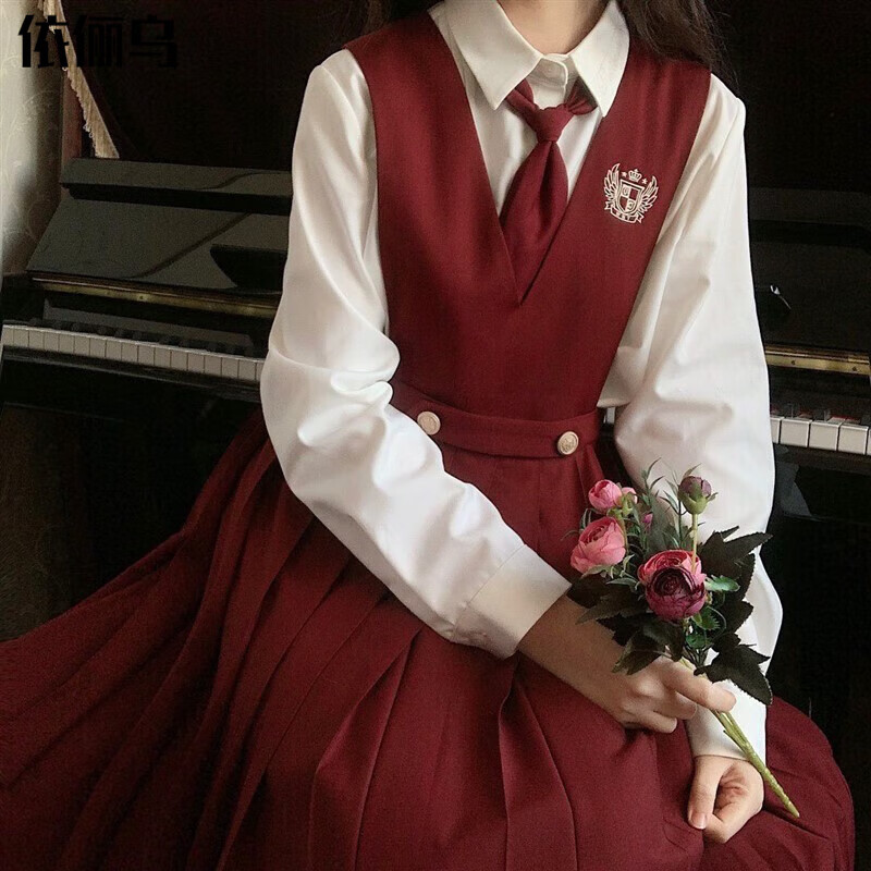 依儷烏jk制服學(xué)生裝大碼日系護(hù)奶裙學(xué)院風(fēng)甜美奶乖卡奶西裝連衣裙 單件紅色護(hù)奶裙+小領(lǐng)帶 XL 建議115-128斤