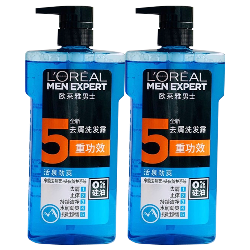 欧莱雅男士活泉劲爽洗发露洁净去屑洗发乳液5重功效洗头膏水润洗发水 活泉劲爽700ml*2