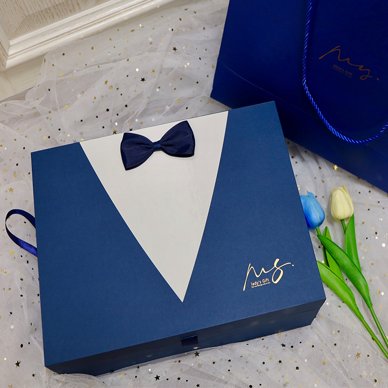可米莉娅 浪漫绅士蓝色礼盒空盒情人节ins风礼品盒新婚伴手礼盒伴郎团