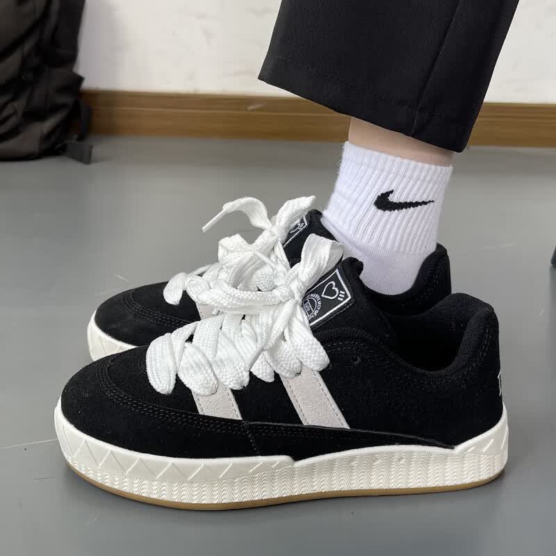 孚尼奴面包鞋男ins潮牌黑白翻毛皮休闲鞋学院复古港风小众男女板鞋