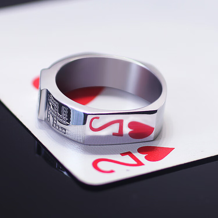 京噶反光认牌戒指六边形钛钢男士高清看扑克时尚近景魔术道具 钢色 美