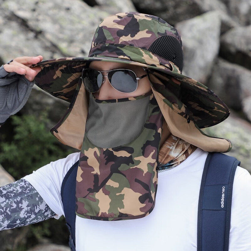 梵迪加防晒帽子男士全方位遮脸护颈遮阳帽户外登山防紫外线钓鱼帽渔夫