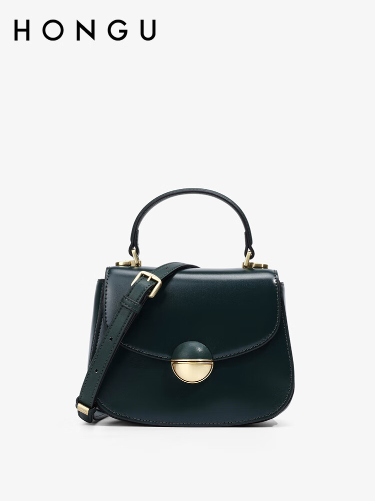 红谷(hongu)女包手提包女士迷你斜挎包女士马鞍包女包 墨绿色