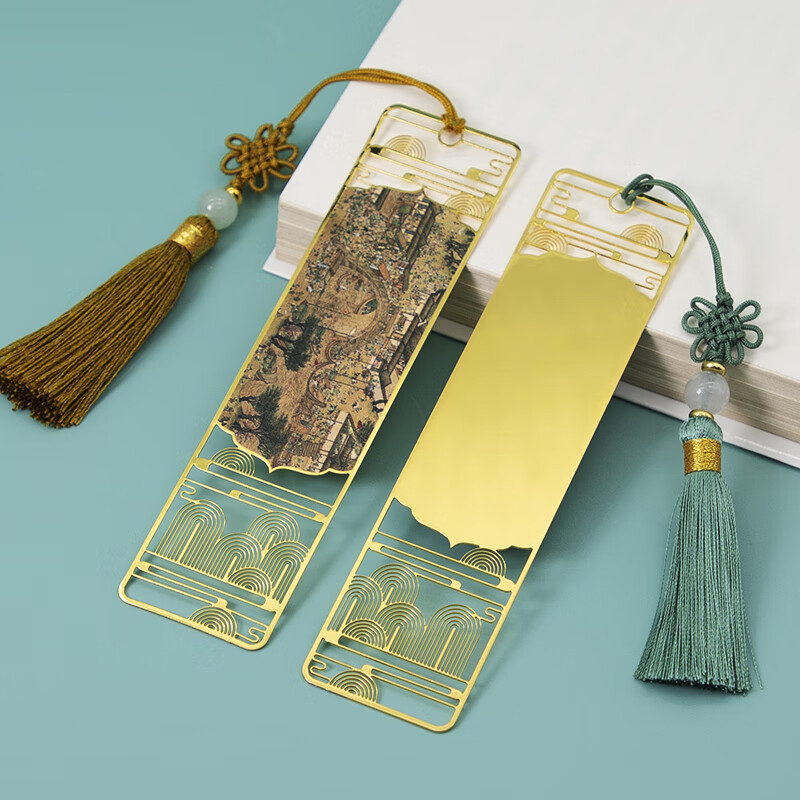 金属书签文创礼品千里江山瑞鹤鹿王本生中国古风书签 清明上河图书签