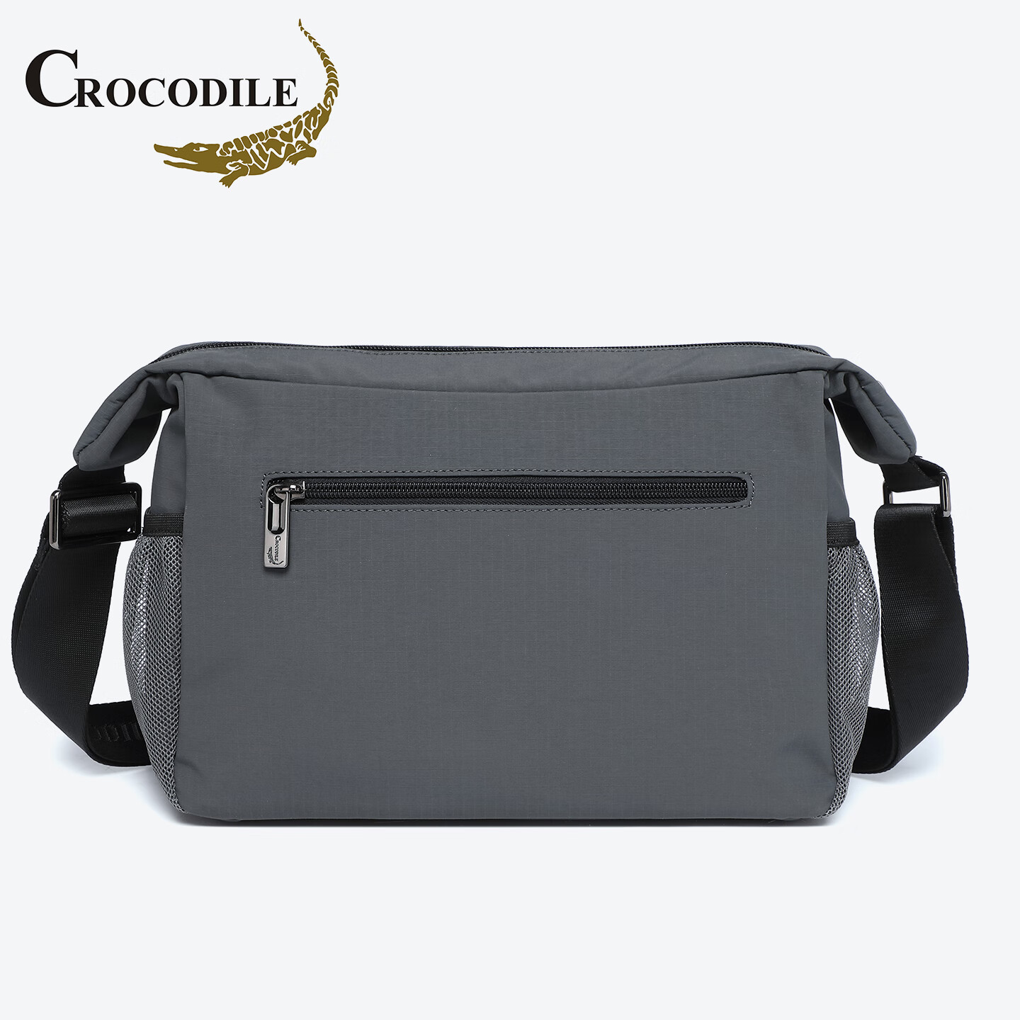 鳄鱼恤单肩包男士斜挎包休闲牛津布包大容量商务多功能轻便男包时尚出游 灰色小款【长28.5高21.5厚14厘米-双侧袋兜设计】 大款可放A4纸张 - 小款可放12寸IPAD