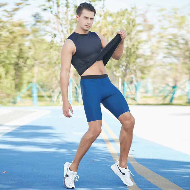 olynsha运动紧身裤男士高弹户外速干跑步健身五分裤瑜伽篮球压缩训练