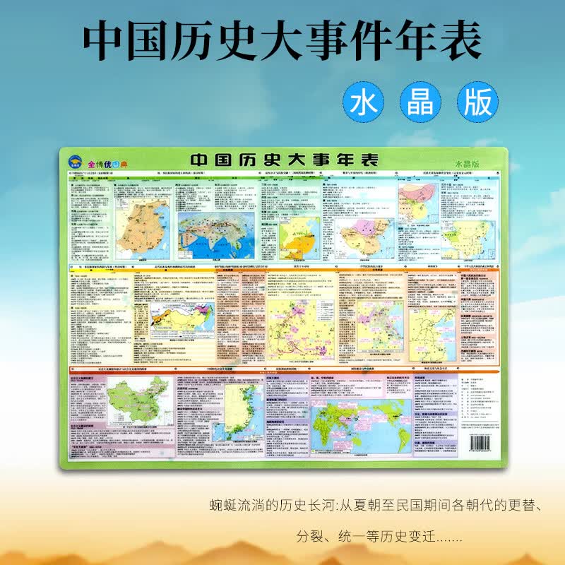 【水晶版】中国历史大事年表43cm×59cm 中国历史长河地图 大事年表 重点事件战役 桌面历史地图