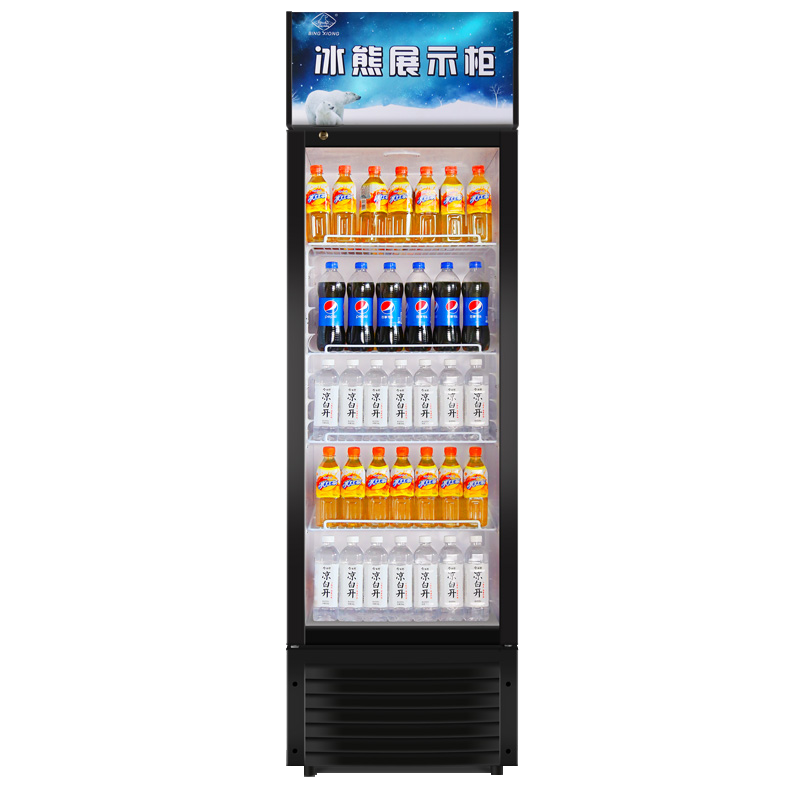 冰熊 268升立式商用冰箱保鲜饮料冷柜 冷藏展示柜 超市冷饮陈列柜冰柜 LC-268单门黑色直冷