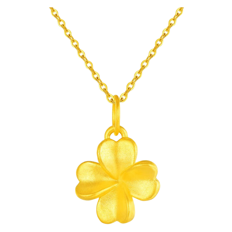 kecosweet四叶草黄金项链女足金999吊坠锁骨链2023新款七夕礼物送女友