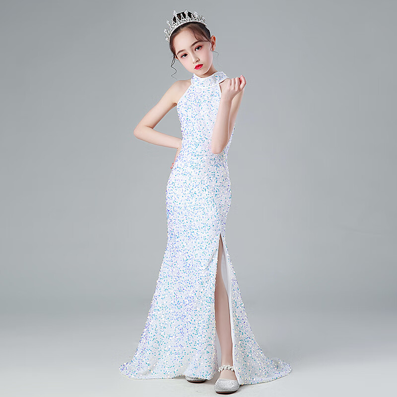 苏奈雪儿童鱼尾裙礼服亮片高端公主裙小女孩主持人拖尾模特女童走秀
