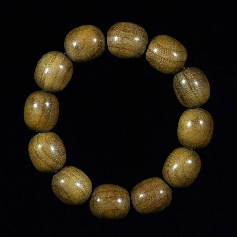 金丝楠木手串 乌木阴沉木老料藏式桶珠 枣形手链满金丝 图片色