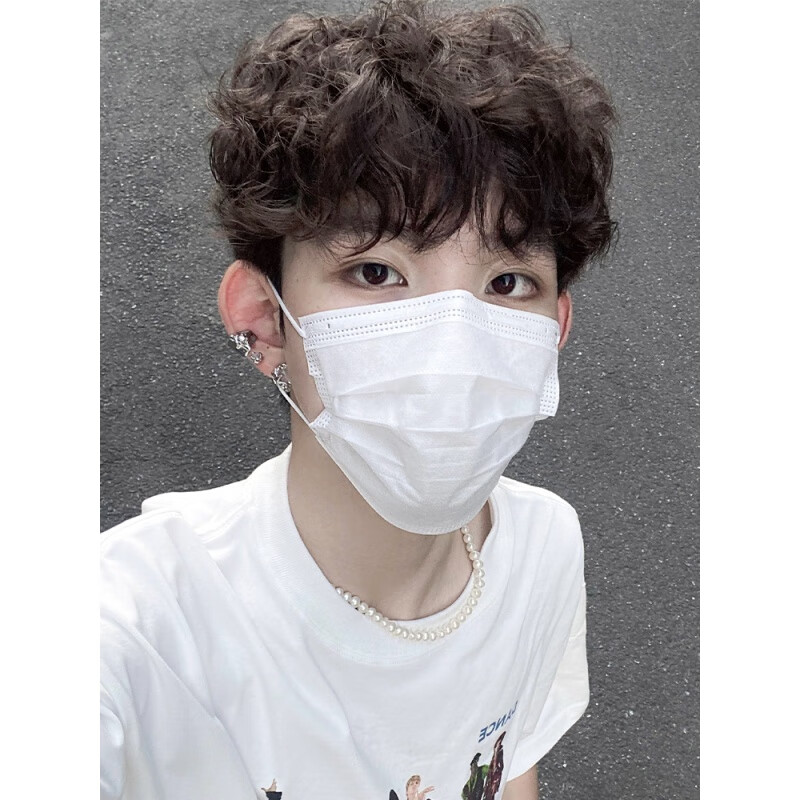 男慵懒羊毛卷自然蓬松微分刘海男生短卷发韩版帅气男士头套 黑茶色