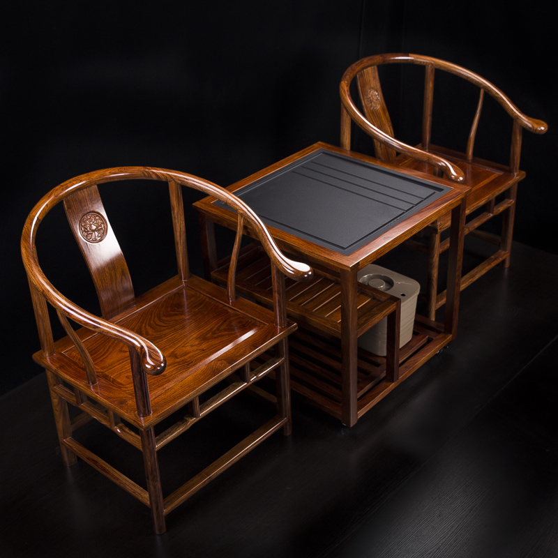 墨空 圈椅三件套实木家具中式实木太师椅茶艺泡茶桌茶车茶台阳台 四方