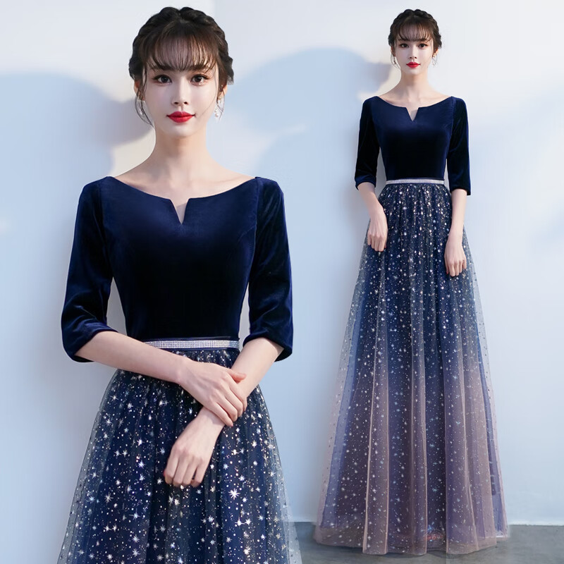 悦诗春沐丝绒合唱指挥礼服女大合唱演出服长裙成人红歌合唱比赛服装