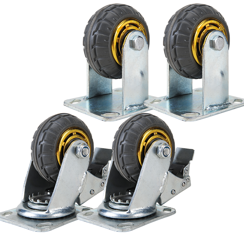 環(huán)默 重型橡膠萬(wàn)向輪輪子帶剎車(chē)平板車(chē)手推車(chē)拉車(chē)高彈力耐磨轱轆腳輪 4寸定向(2只)+剎車(chē)(2只)