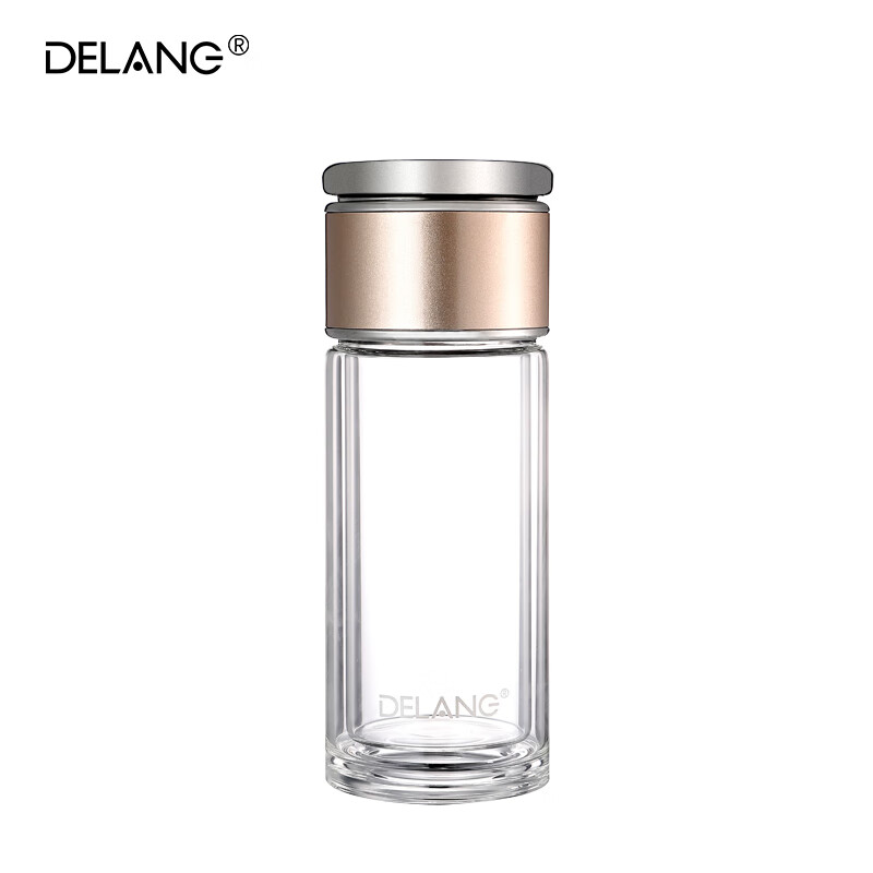 德琅(DELANG)德国品牌水杯双层玻璃杯商务办公玻璃杯 茶水分离杯8006-玫瑰金-礼盒装
