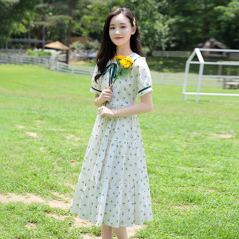 茜立里高中生少女生学生法式轻奢连衣裙中学生连衣裙女夏季韩版宽松