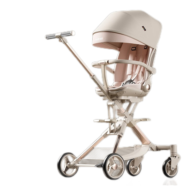 普洛可（PLAYKIDS）遛娃神器X6-3双向可坐可躺睡婴儿折叠高景观溜娃儿童宝宝手推车 花息樱粉