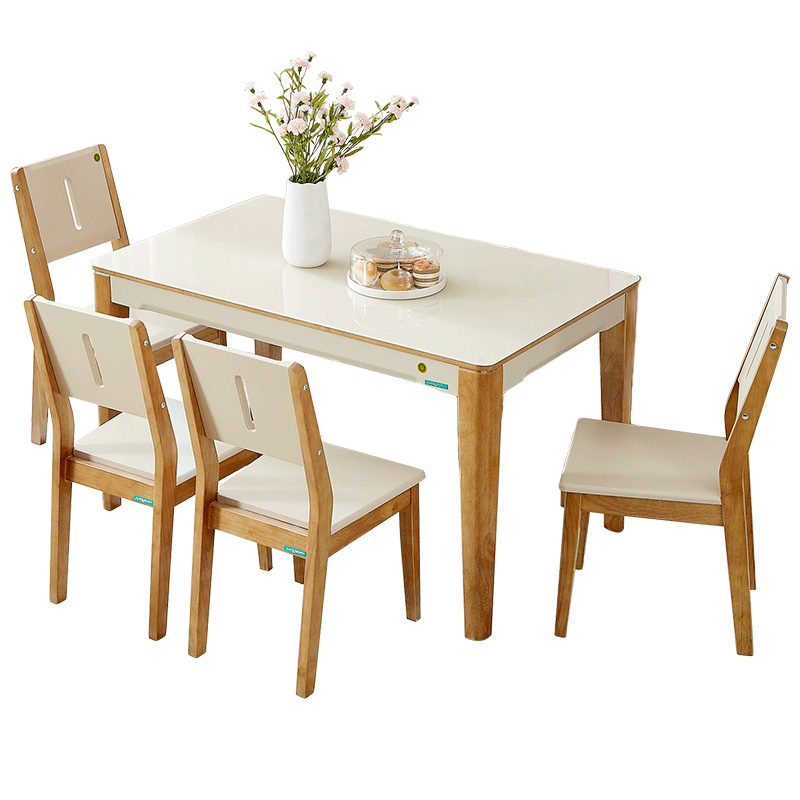 全友家居 餐桌椅现代简约钢化玻璃实木橡木框架餐桌椅组合120722  B款一桌六椅