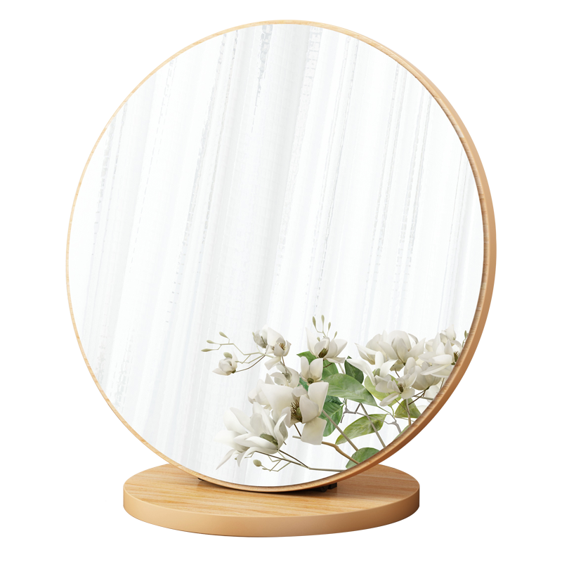 腾煜雅轩 简约现代金属卧室家具 桌上台面化妆镜子台式桌面折叠便携式宿舍公主镜子大号复古梳妆镜 深胡桃色圆形大号 金属结构 高清成像