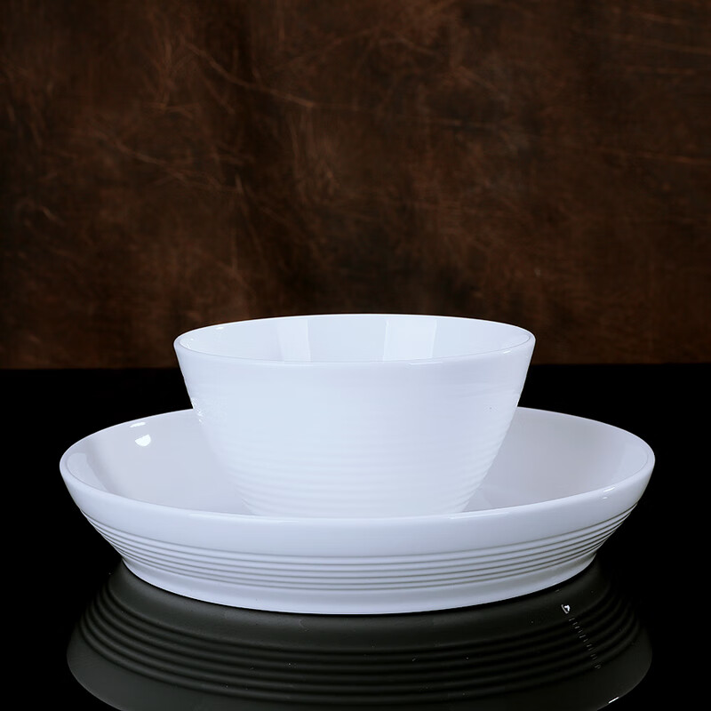 锦秋堂 景德镇陶瓷器 中式纯白釉 骨瓷餐具碗 釉下单碗 米饭碗 散件任意 7.5英寸螺纹盘