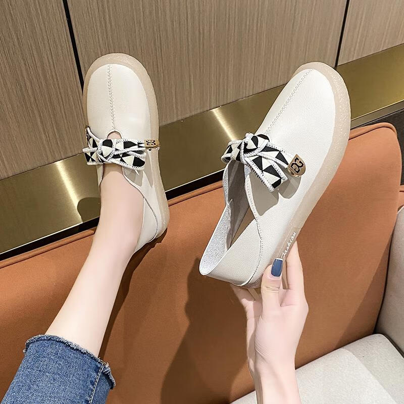 孕妇鞋一脚蹬夏季外穿小白鞋女平底浅口懒人鞋两穿后跟可踩踏单鞋