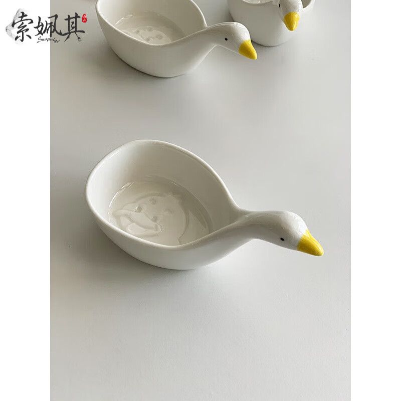 涧冰蘸酱碟陶瓷ins可爱小鸭鸭卡通蘸酱碟立体日式调料番茄酱 小鸭鸭味