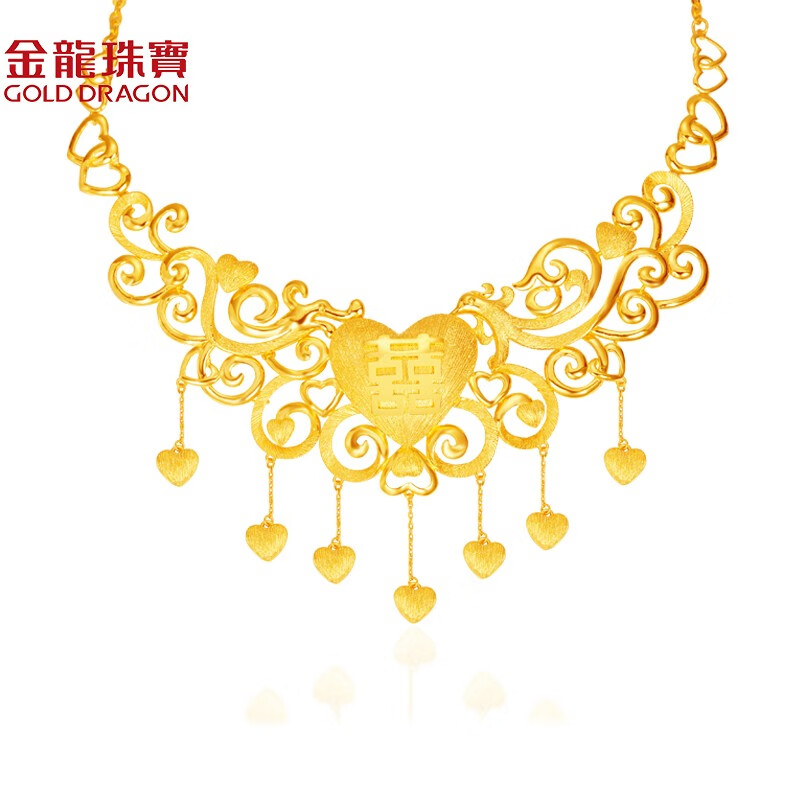 金龙珠宝 黄金项链女款 9999足金三金彩礼婚礼套装 女款足金双喜套链