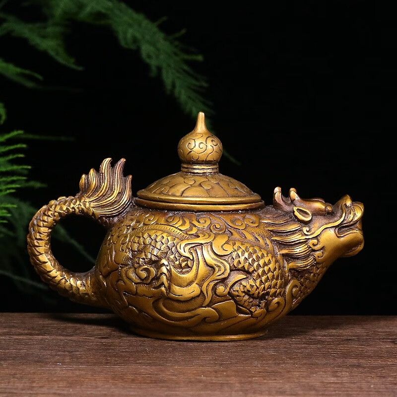 铜人艺巷复古全铜龙头壶黄铜酒壶酒具水壶葫芦龙壶老铜壶茶壶铜工艺品