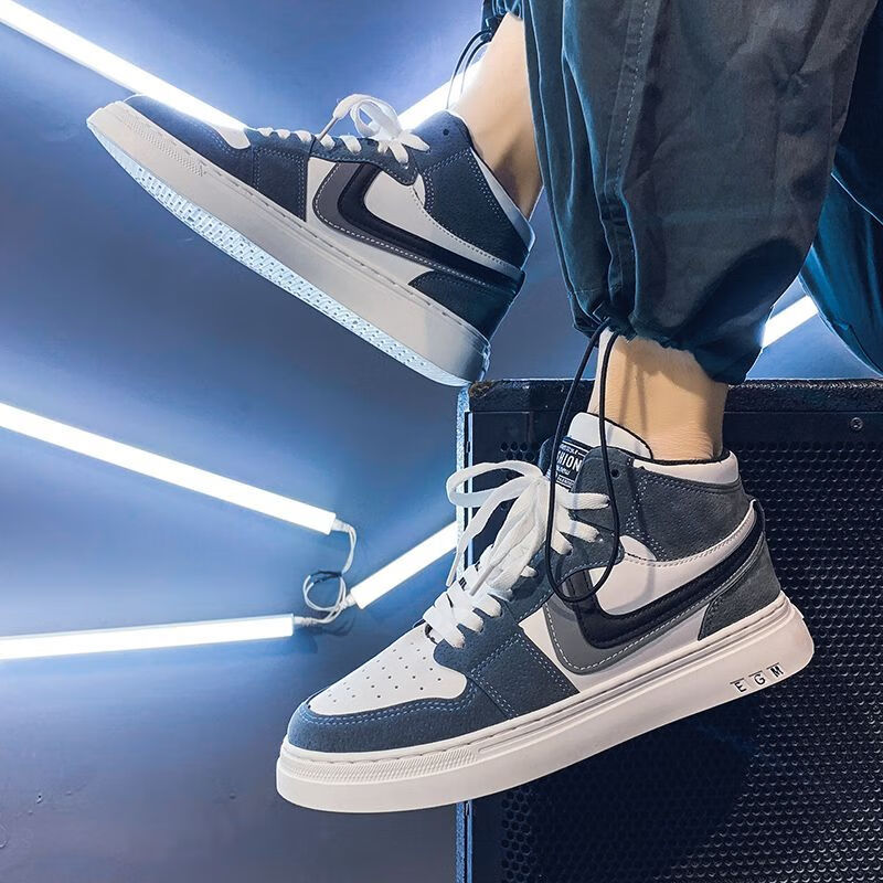 2023新款高帮鞋潮流百搭空军一号板鞋男士aj运动鞋子男款 q-62033蓝