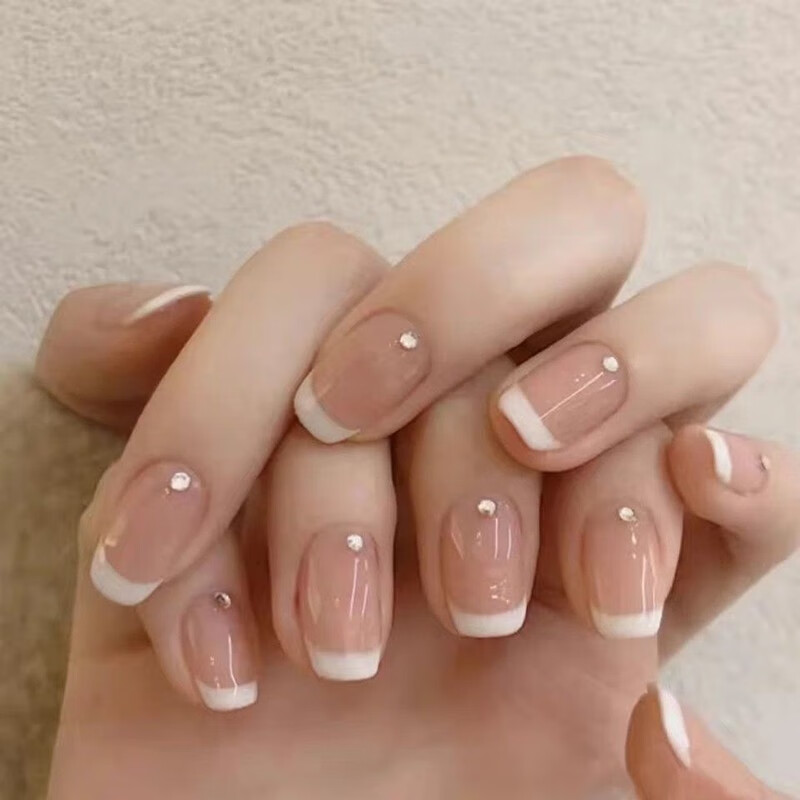 纯手工经典法式穿戴甲短款美甲学生假指甲贴片百搭可拆卸重复使用 图