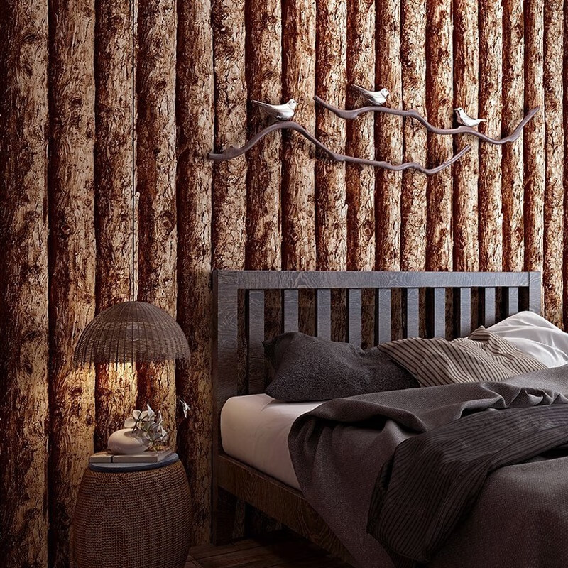 木纹仿木头木板小餐馆装修墙纸饭店用餐厅餐馆包厢墙面壁纸 棕木色
