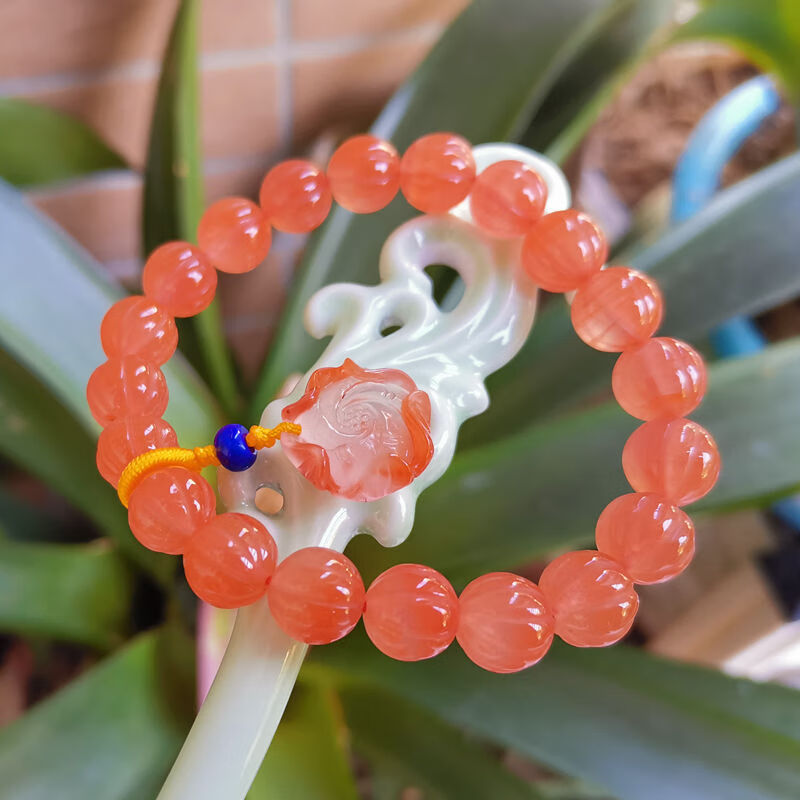 南红玛瑙手链手串 粉红南瓜珠玫瑰花单圈链樱桃红单串珠链 一串价