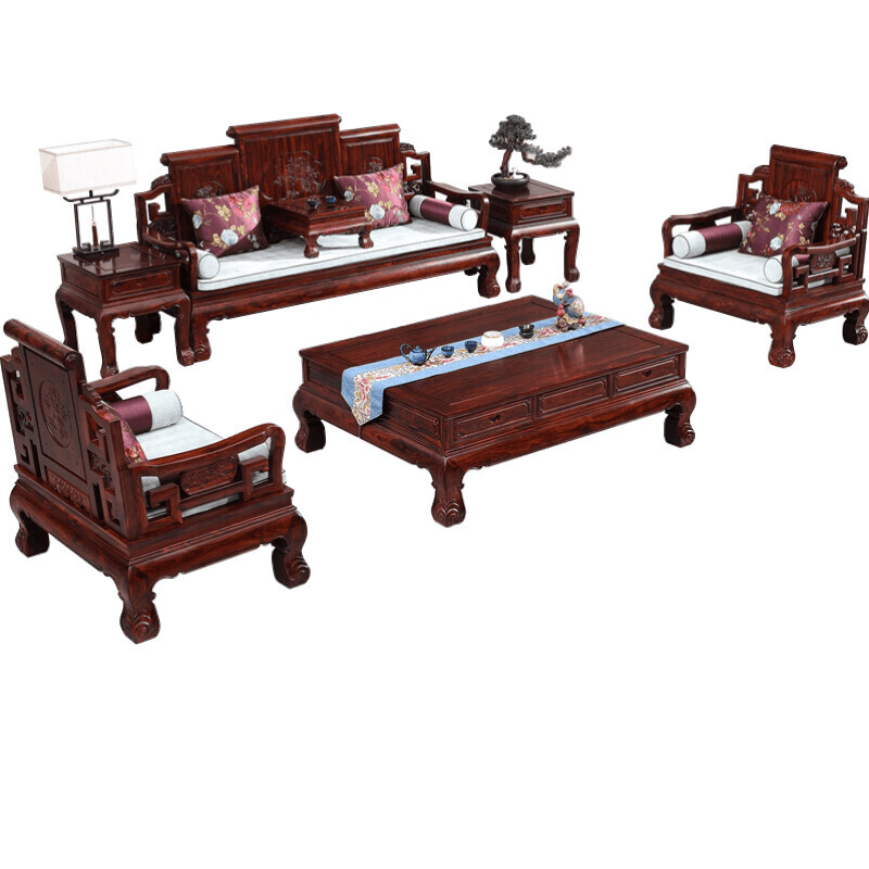 一舍 红木家具印尼黑酸枝（学名：阔叶黄檀）家具卷书沙发组合 明清仿古典中式客厅实木高端别墅沙发套装 沙发113组合七件套 默认1