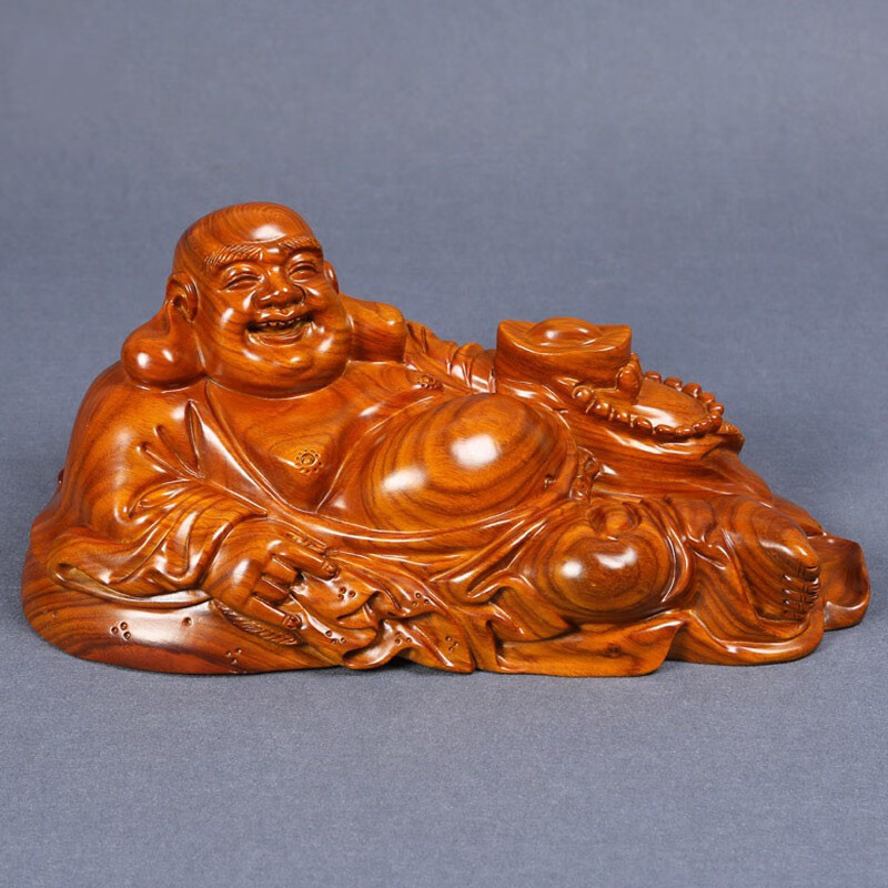 天从 实木弥勒佛摆件 黑檀木雕刻卧佛像工艺礼品大号客厅办公室装饰品