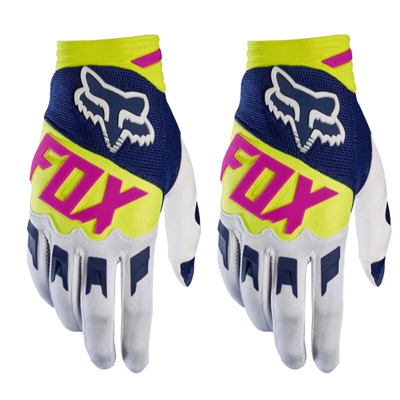 手套山地车越野摩托装备大童平衡车户外运动长指薄款 fox手套黄白蓝