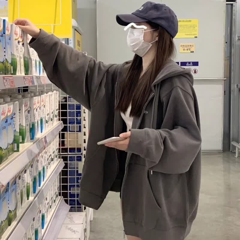 紫蒙秋季女生休闲卫衣外套春秋款女学生开衫连帽宽松冷天新款秋天衣服 灰色韩版秋冬款 均码（可备注码数）高性价比高么？