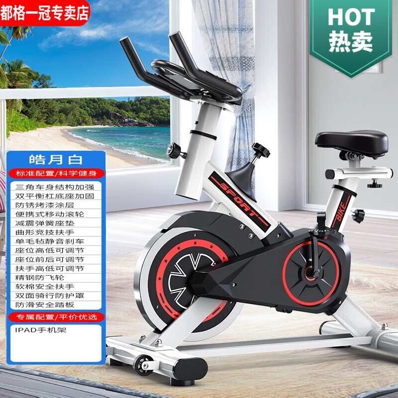 都格（Duge）健身房动感单车家用健身器材静音室内运动锻炼小型智能磁控健身车 白-无极阻力-静音骑行-竞技扶手
