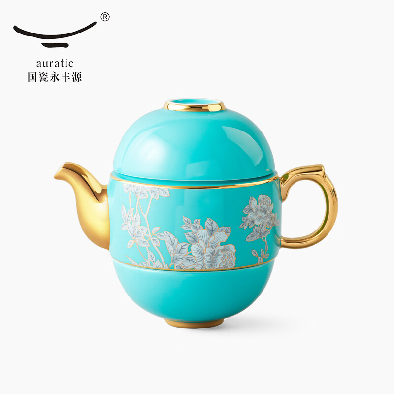 永丰源（auratic）水墨牡丹 4头旅行茶具 便携式户外双人茶具带包陶瓷高档 礼盒 4头旅行茶具