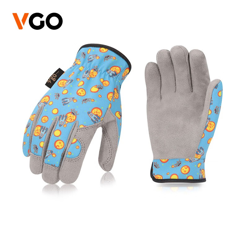 Vgo 儿童户外运动防护手套 DIY玩耍劳动骑行运动耐磨舒适透气多功能手套 KID-MF7362 飞机图案(1双装) XL（7-8岁）