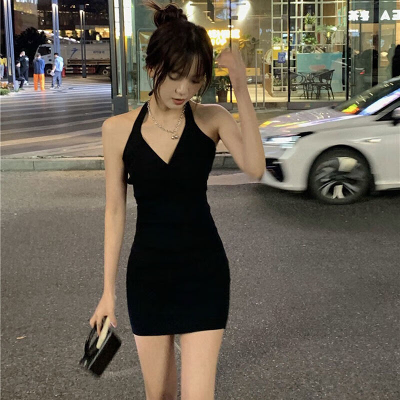 连衣裙女夏季显瘦显身材小众设计感辣妹包臀裙子 黑色 xl 120-135斤