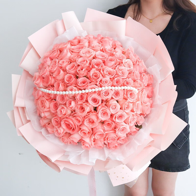 来一客99朵粉玫瑰花束鲜花速递送老婆生日礼物全国同城花店配送 99朵戴安娜花束